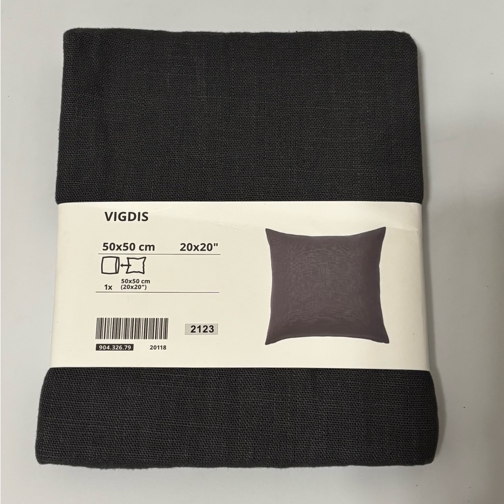 Ikea VIGDIS Gray Woven Pillow Cushion Cover 100% Ramie 20" x 20"